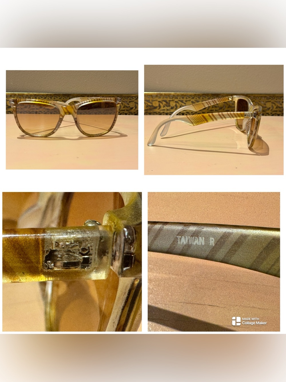 Vintage 1980s Oversized Striped Sunglasses – Honey Tortoise & Cream